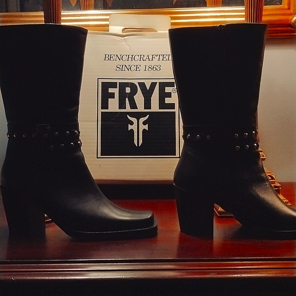 Frye Velocity Stud Strap Leather Black Boots